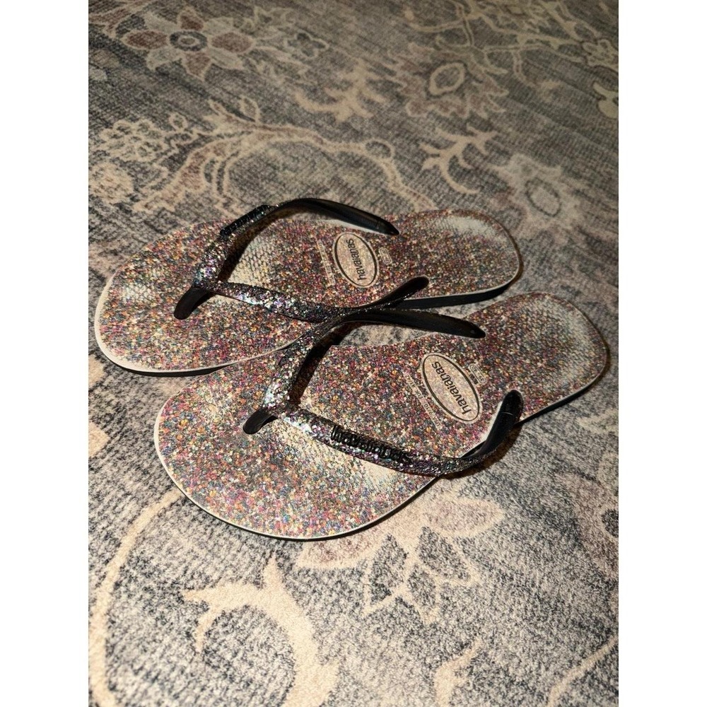 Black Glitter Multicolored Sparkles Havaianas Flip Flops Sandals